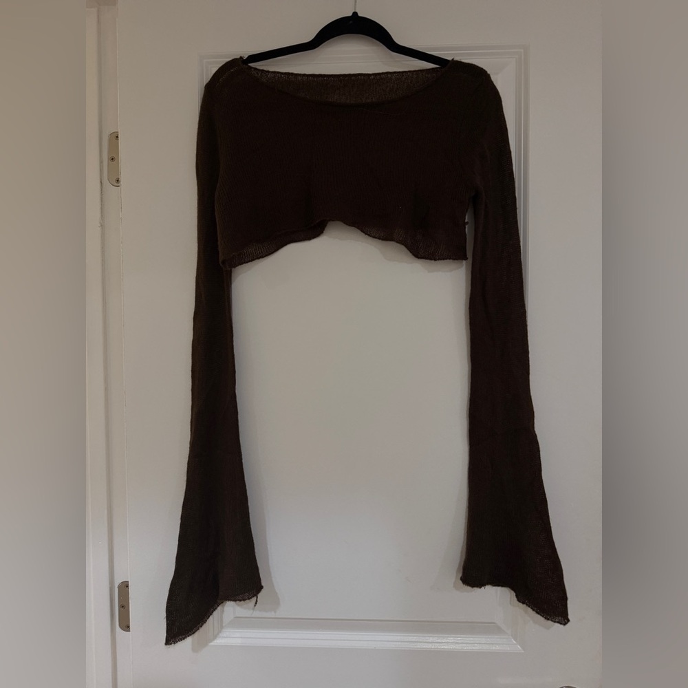 Knit Brown Long flowy Sleeve Crop Top